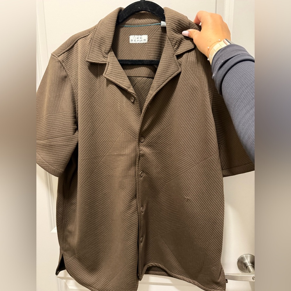 Ike Behar Brown Textured Shirt